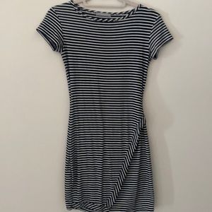Black and white striped cotton short sleeve dress